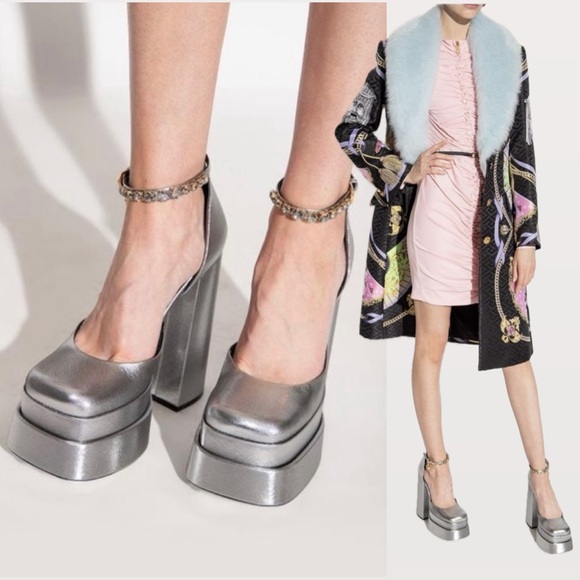 Versace Silver Aevitas Matte leather platforms - Picture 4 of 6